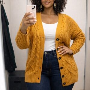 Abercrombie and Fitch chunky cable knit sweater Sz XS mustard yellow 90s Y2K
